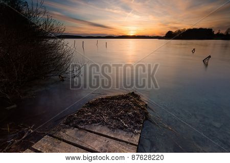 Long Exposure Lake At Sunset