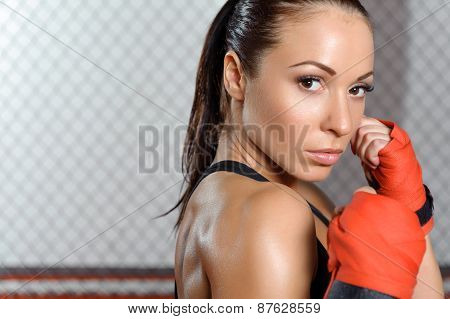 Female boxer does bandage