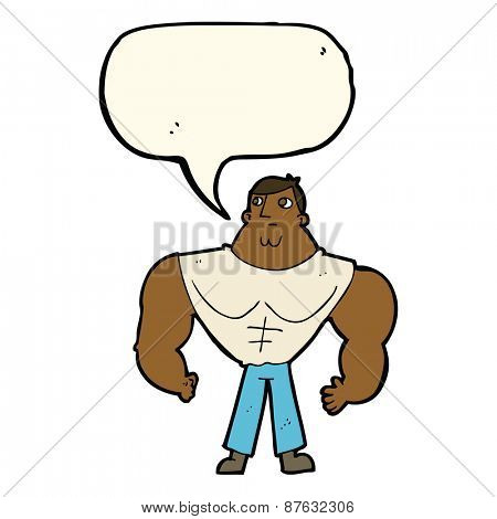 cartoon body builder with speech bubble