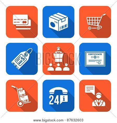 Various White Color Flat Style Business Distribution Marketing Process Icons Set.