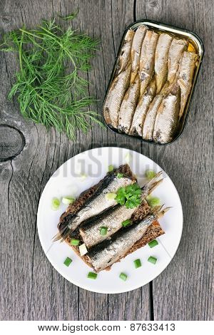 Sandwich With Sprats And Green Onion