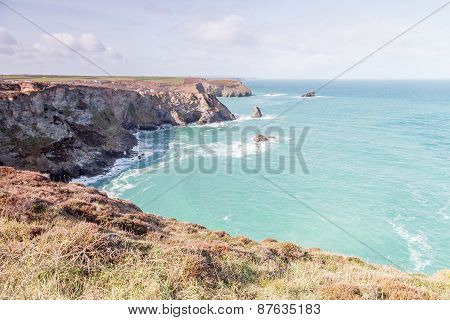 Stunning coastline between porthtowan and portreath on the coast path and past the old mining ruins