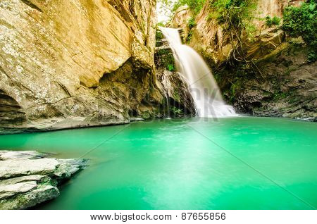 Chattrakan Waterfall in Thailand water fall in deep forest at border of Phitsanulok province Thailan