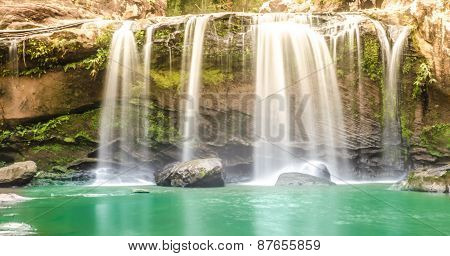 Chattrakan Waterfall in Thailand water fall in deep forest at border of Phitsanulok province Thailan