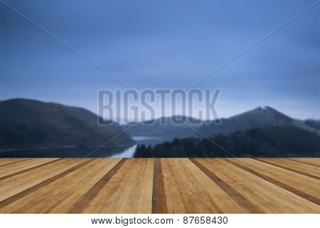 Moody Landscape Image Of Lake Pre-dawn In Autumn With Haunting Feel With Wooden Planks Floor