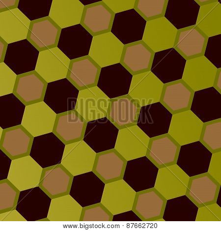 Abstract geometric honeycomb pattern. Art style mosaic background. Gray green brown hexagons.
