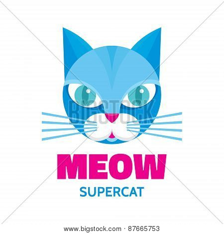 Meow - supercat - vector concept illustration. Blue cat animal.