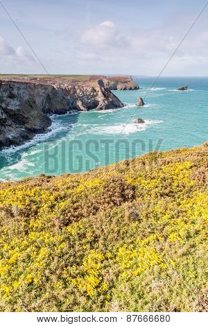 Stunning coastline between porthtowan and portreath on the coast path and past the old mining ruins