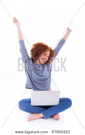 Black African American Student Girl Using A Laptop