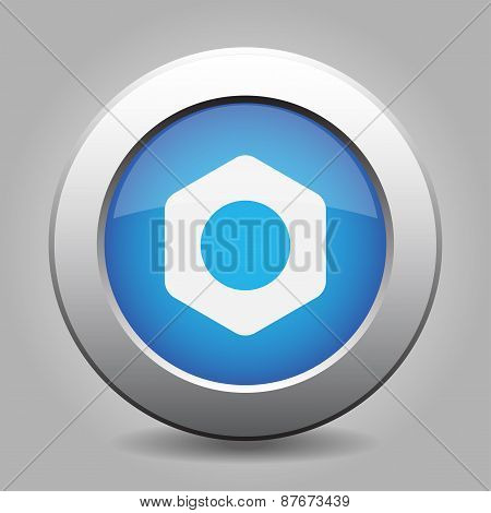 Blue Metal Button With Nut