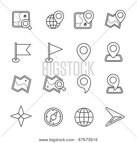 Map icons on white background.  Vector illustration.