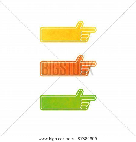 Set Of Vector Hand Pointers - Yellow, Orange, Green
