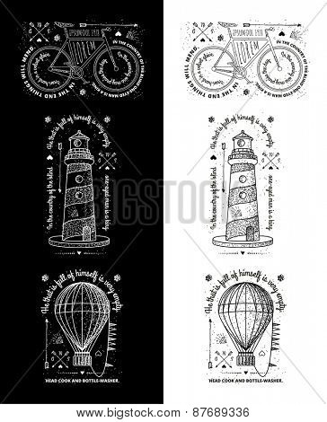 Trendy Retro Vintage Insignias - Badges vector set with the lighthouse.