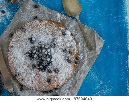 Blueberry Pie On Blue Background