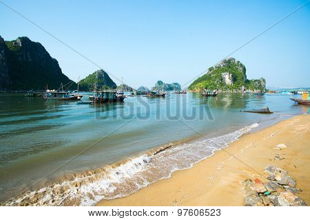 Beautiful beach in Halong bay, Vietnam