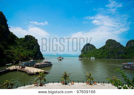 Beautiful seascape with boats in Halong bay