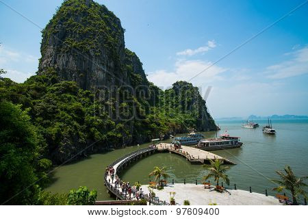 Beautiful seascape with boats in Halong bay
