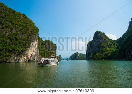 Beautiful seascape with boats in Halong bay