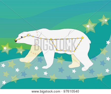 The constellation of the Big Dipper, a polar bear goes on the Milky Way