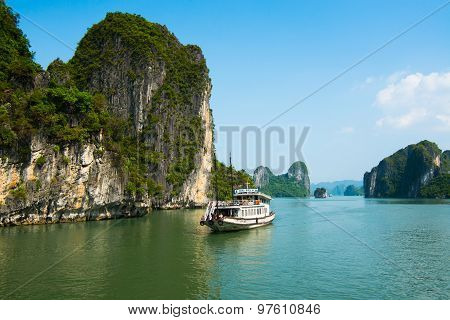 Beautiful seascape with boats in Halong bay