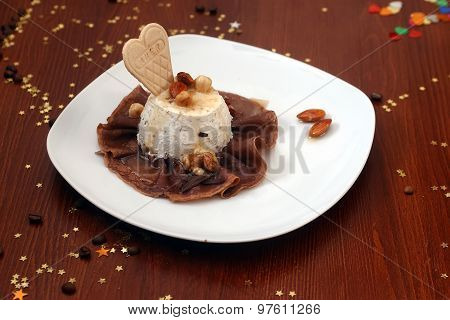 Vanilla Ice Cream And Chocolate Pancake