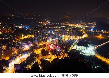QUANGNINH, VIETNAM, July 12, 2015. Halong city at night. Halongbay is World Natural Heritage of Quang Ninh Vietnam.