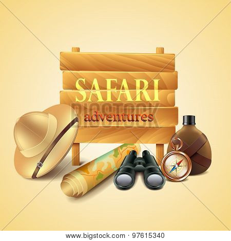 Safari Travel Accessories Vector Background