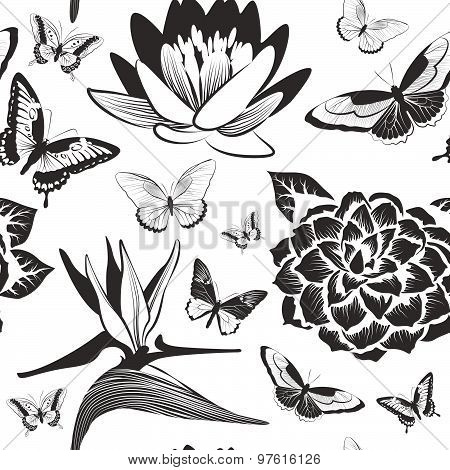 Seamless pattern with flofers and butterflies