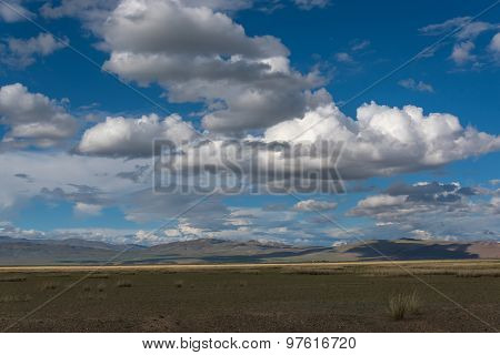 Mountains Steppe Sky Clouds