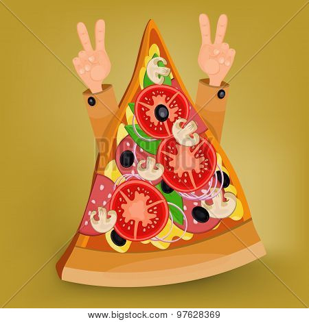 Pizza Slice Concept With Human Hands