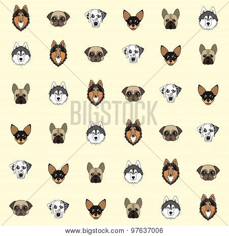 Yellow Background With Dogs Of Various Breeds