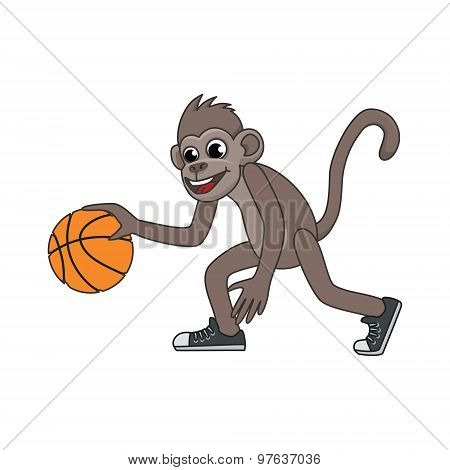 Vector Cartoon Monkey Playing Basketball