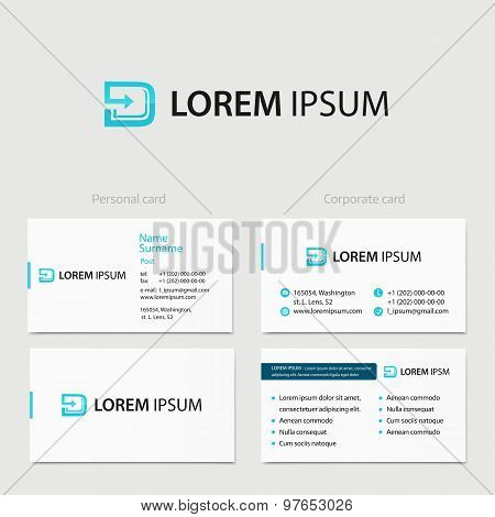 Letter D Logotype Dynamically Twisted Arrow With Business Card Template. Vector Logo Design Template