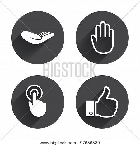 Hand icons. Like thumb up and click here symbols
