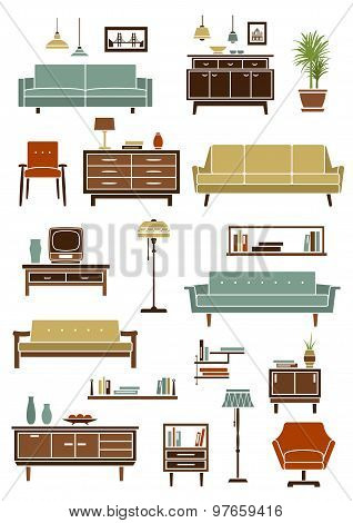 Retro furniture with interior accessories