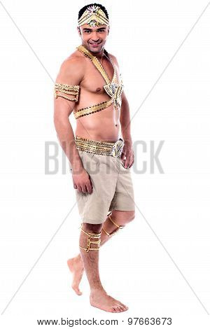 Full Length Of Samba Dancer Over White