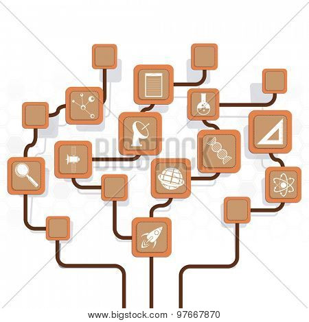Set of various creative Science signs and symbols on shiny background, can be used as sticker, tag or label design.
