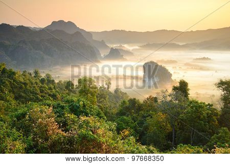 Morning Mist At Phu Lang Ka, Phayao, Thailand