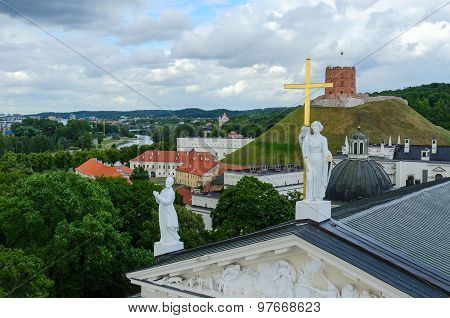 Vilnius, View At Cathedral Of St. Stanislaus And St. Vladislav And Gediminas Tower