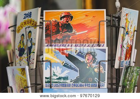 Propaganda Postcards In The Nnorth Korea Pavilion At Expo 2015 In Milan, Italy