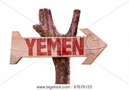 Yemen wooden sign isolated on white background