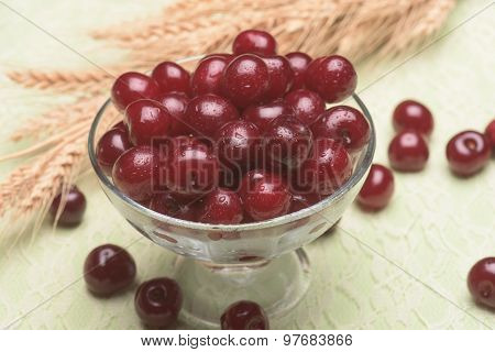 Sour Cherry In A Glass Bowl