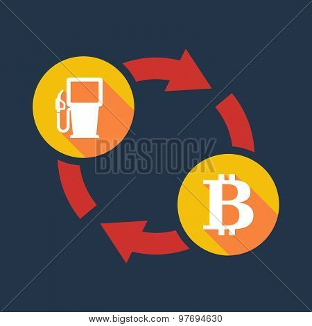 Exchange Sign With A Gas Pump And A Bit Coin Sign