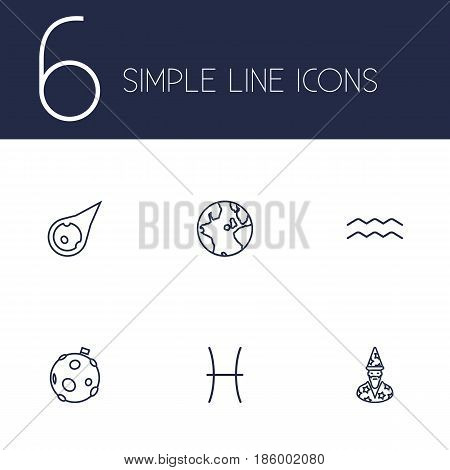 Set Of 6 Horoscope Outline Icons Set.Collection Of Moon, Asteroid, Astrologer And Other Elements.