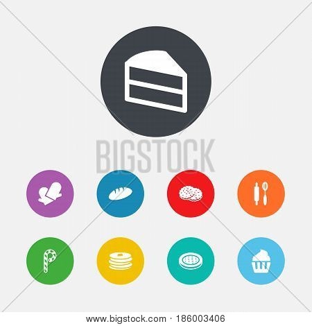 Set Of 9 Stove Icons Set.Collection Of Potholders, Whisk, Shortcake And Other Elements.