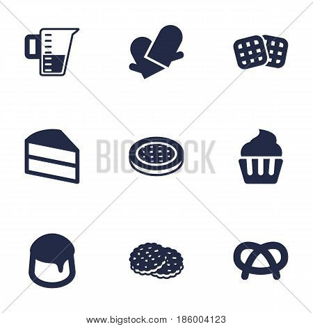 Set Of 9 Stove Icons Set.Collection Of Wafer, Custard, Shortcake And Other Elements.