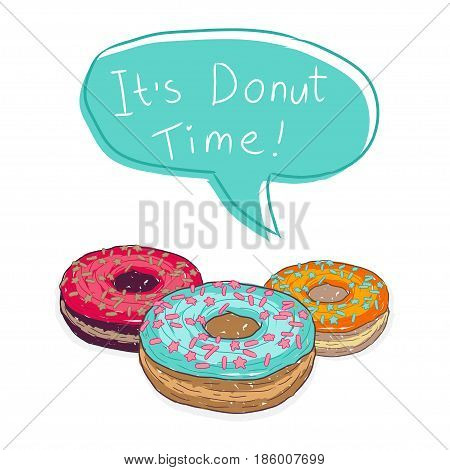 Sweet donuts with white background illustration. Isolated vector donuts.