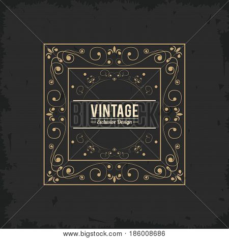 vintage exlusive design luxury golden floral sticker vector illustration