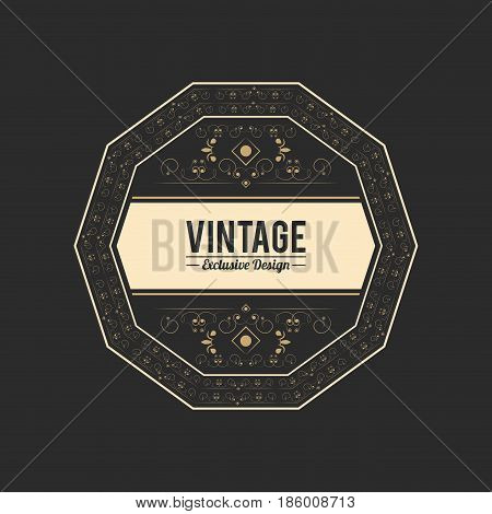 vintage exlusive design luxury golden floral sticker vector illustration