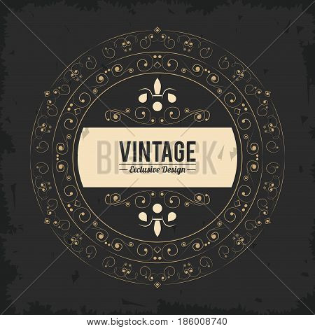 vintage exlusive design luxury golden floral sticker vector illustration